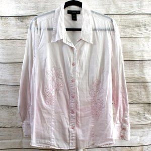 VENEZIA Pink & White Ombre Embroidered Button Down Shirt